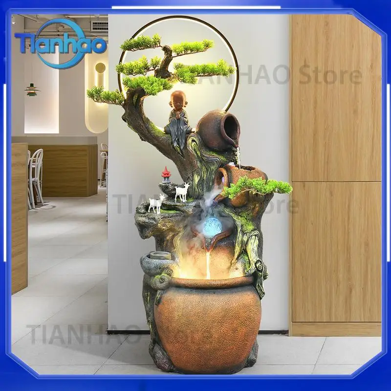 Large Chinese Zen Style Floor Standing Decor for Living Room Tea Room Entrance Courtyard Waterfall Rock Fountain Feng Shui