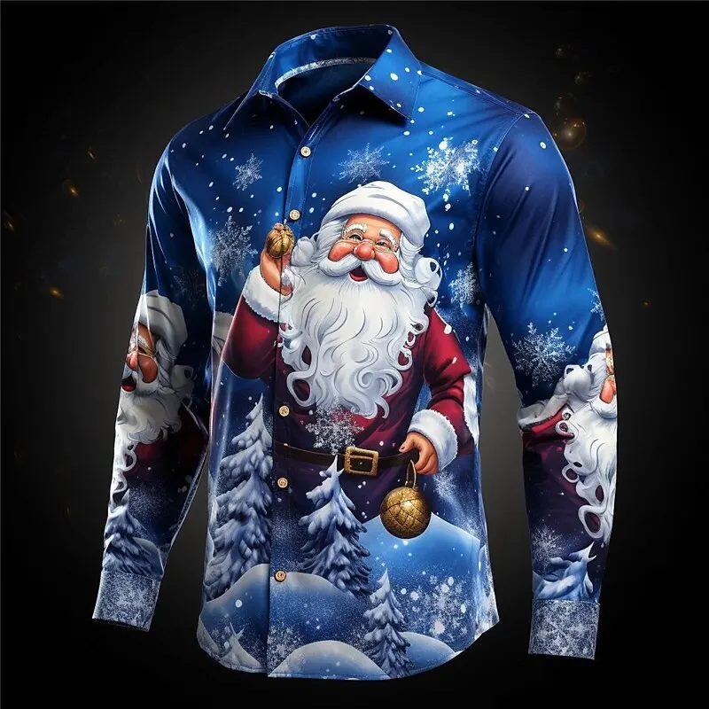 Factory direct sales of Santa Claus 3D Christmas style classic fashion 2024 hot selling daily street party tops men's shirts