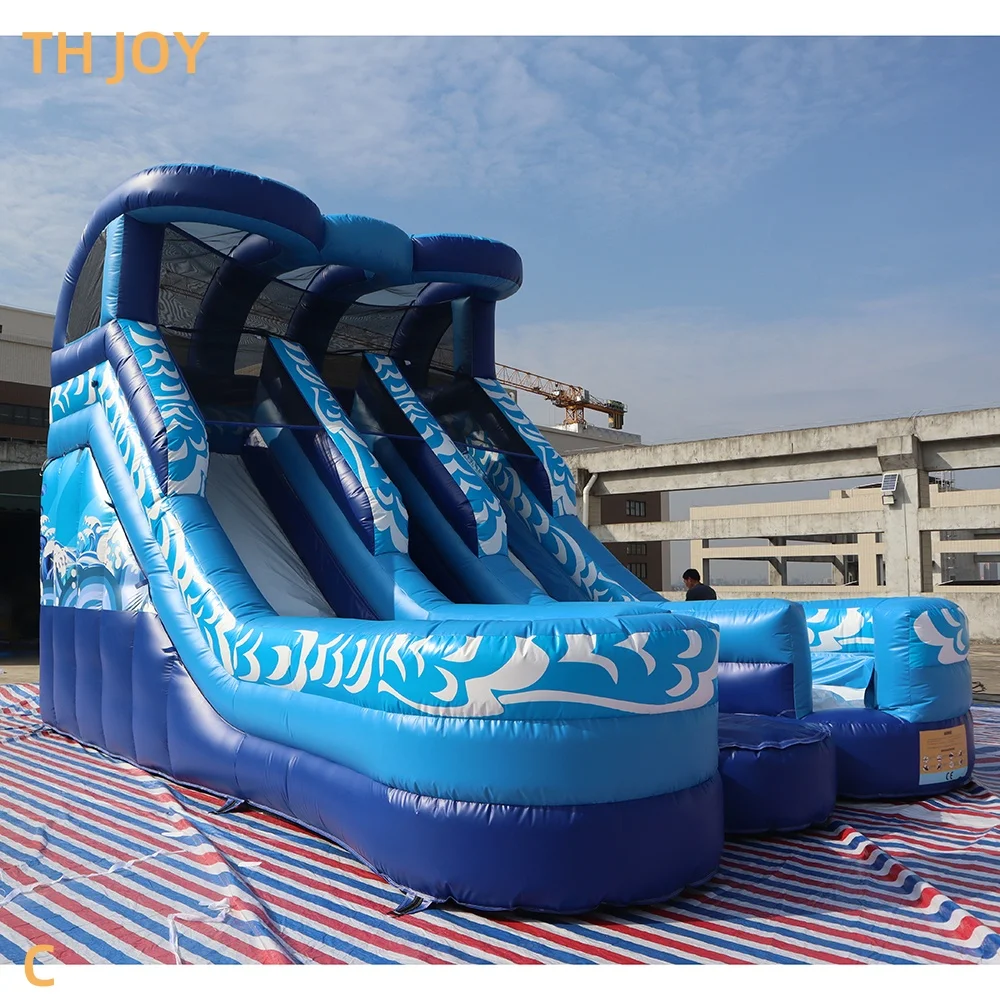 Tobogán acuático inflable gigante, tobogán acuático comercial de carriles duales, diversión para niños y adultos
