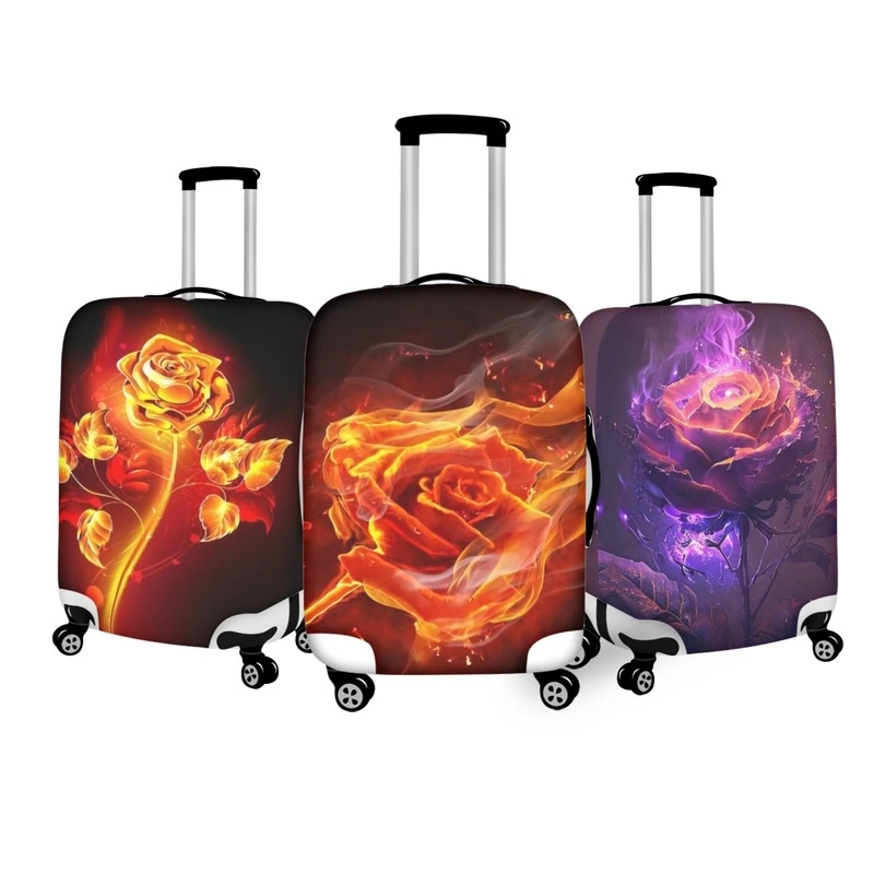 Stylish Fire Rose Pattern Luggage Cover for Travel Elastic Suitcase Covers Durable Trolley Case Protector Zipper for 18-32 Inch