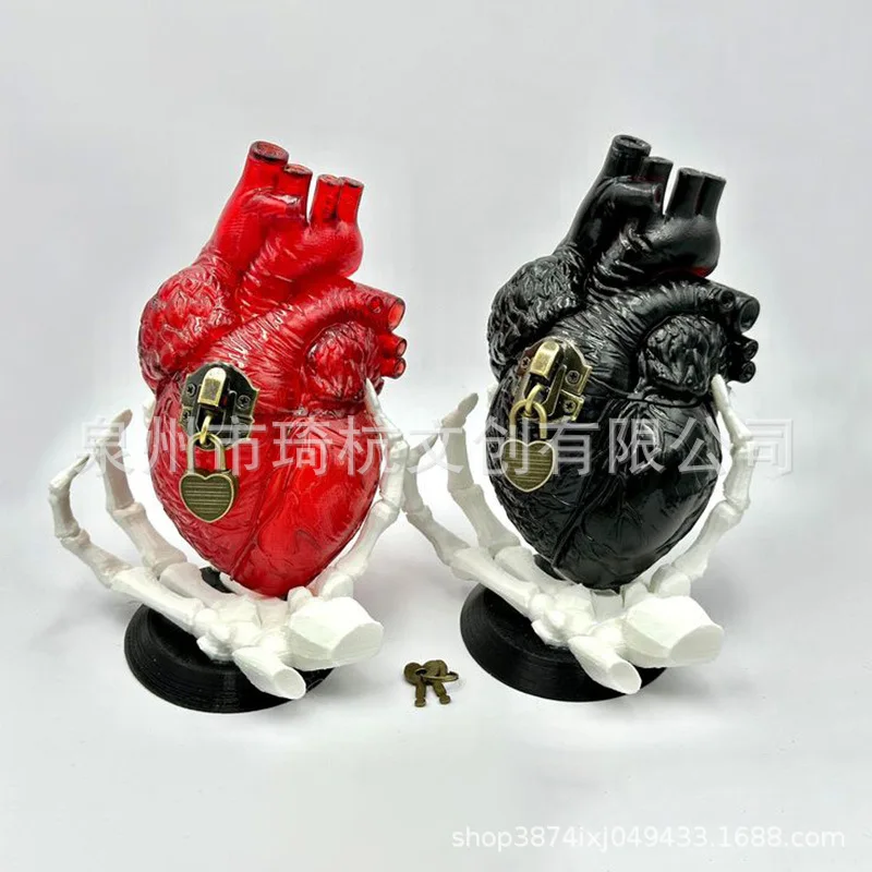 Halloween Novelty Resin Red Lock Heart Figurine Creative Decorative Ornament for International Sale