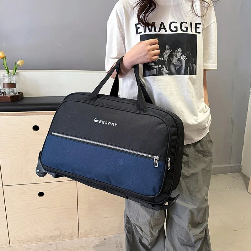 Travel Bags Short-trip Luggage Trolley Case With Wheels Foldable Handbag Suitcase Oxford Waterproof Large Capacity Trolley Bag