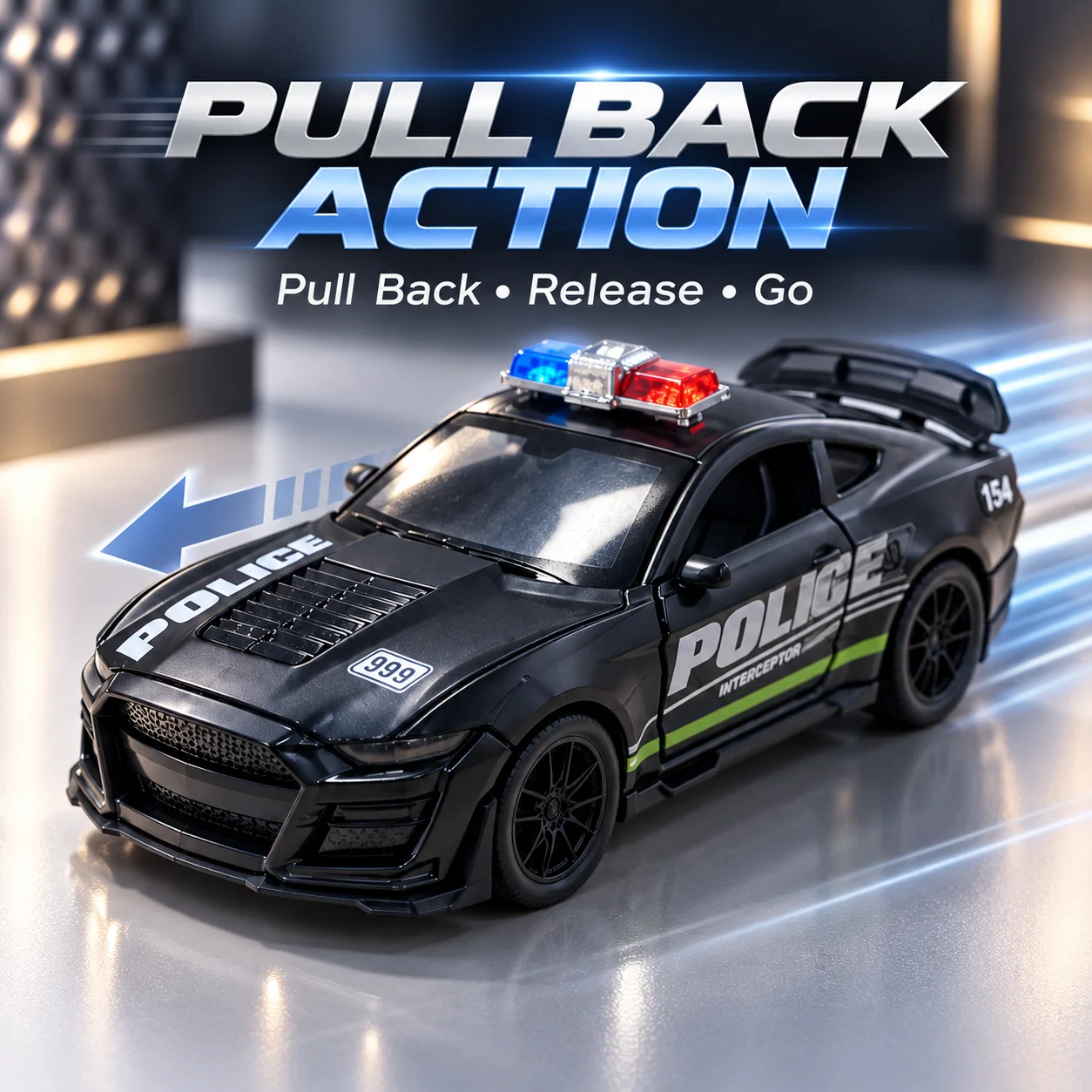 (Corrugated Box) Alloy Police Sports Coupe Style Toy Car, Powerful Spring, Metal Casting, the Best Gift.