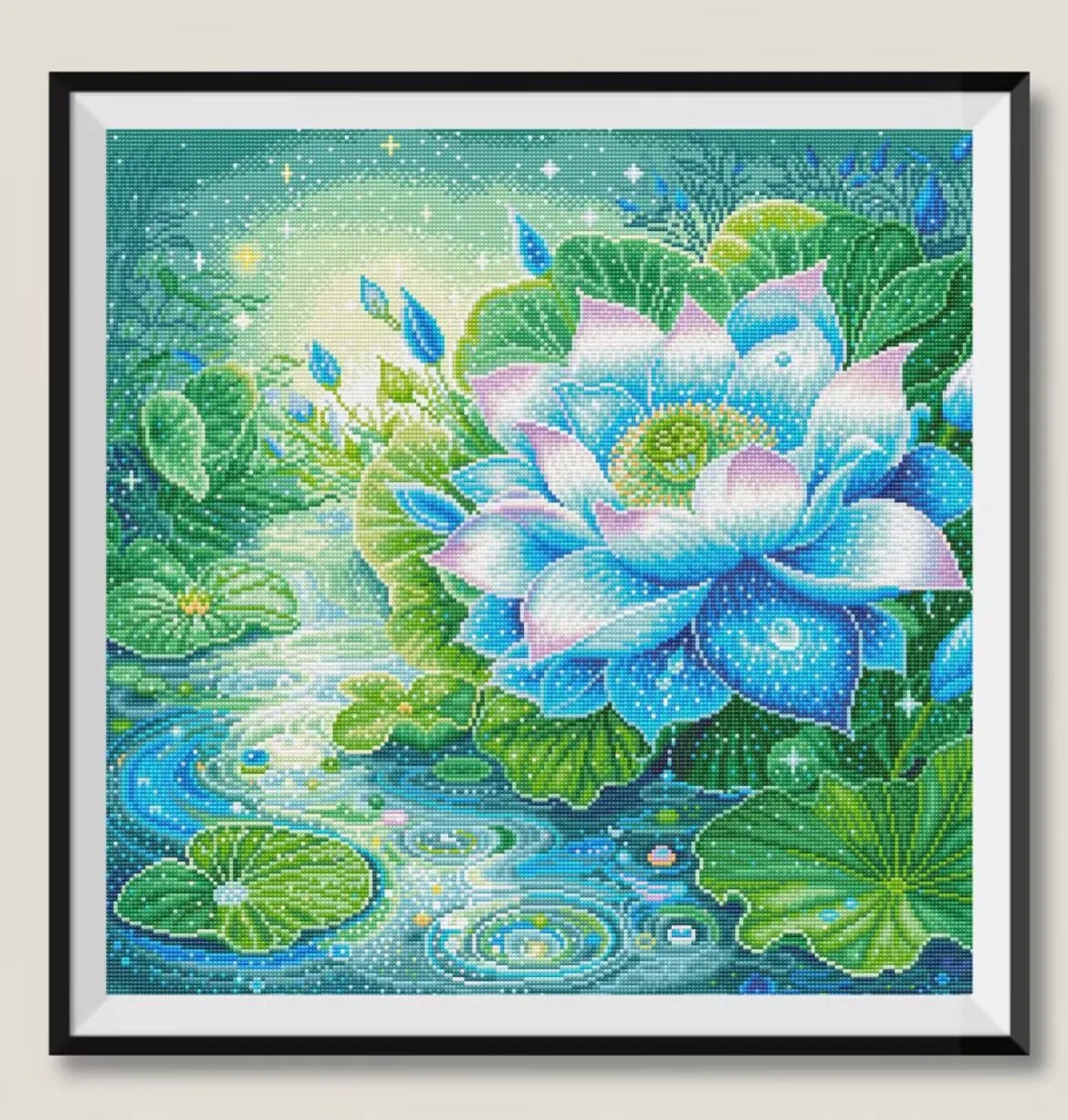 9ct 75x75cm Lotus Embroidery DIY Printed Kit Cross Stitch Cotton Thread Needlework Sets Home Decor Crafts With Needles 50 Colors