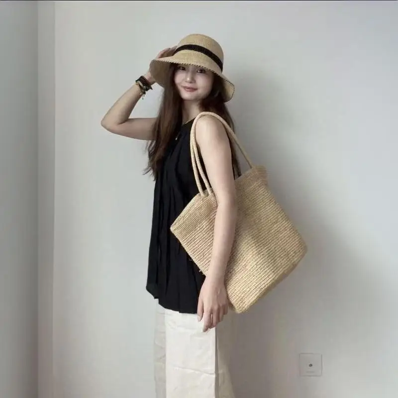 2026 Große handgewebte Raffia-Strohtasche für Damen – Luxuriöse Schultertasche für Freizeit, Sommer, Strand, Reisen und Shopping – Detail 12