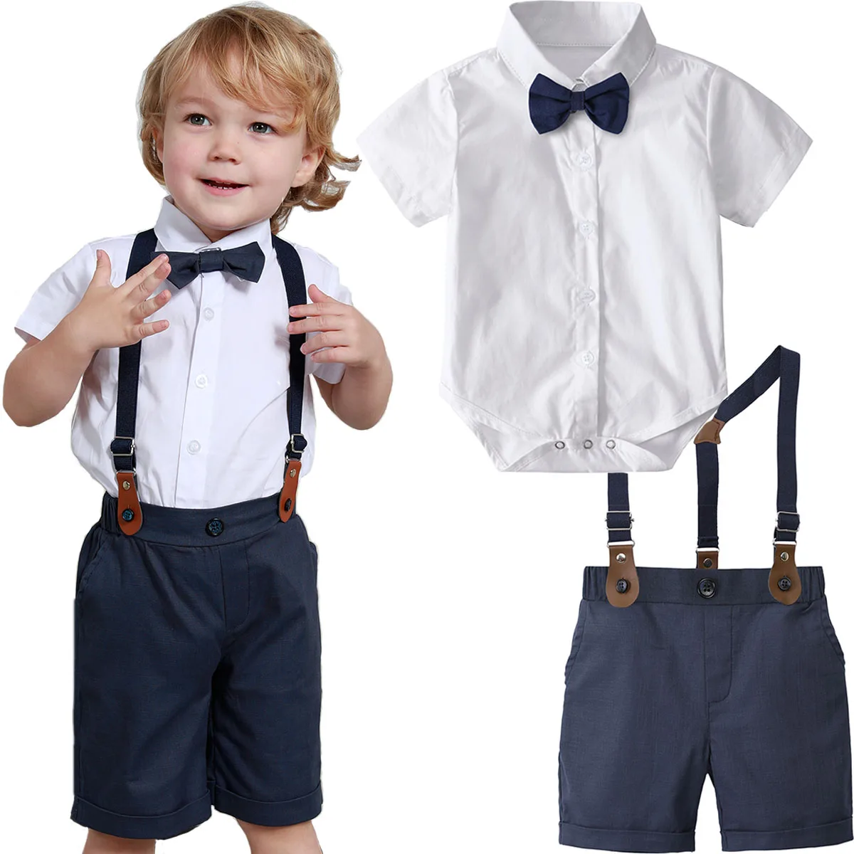 Baby Boy Wedding Outfit Newborn Baptism Suit Infant Formal Dress Clothing Set Toddler Christening Short Sleeve Summer Cltothes