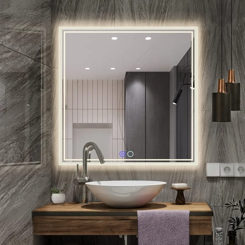 36 x 36 Led Backlit Mirror Bathroom,Bathroom Mirror with Lights,Anti-Fog Dimmable CRI90+ Touch Button Water Proof Horizontal