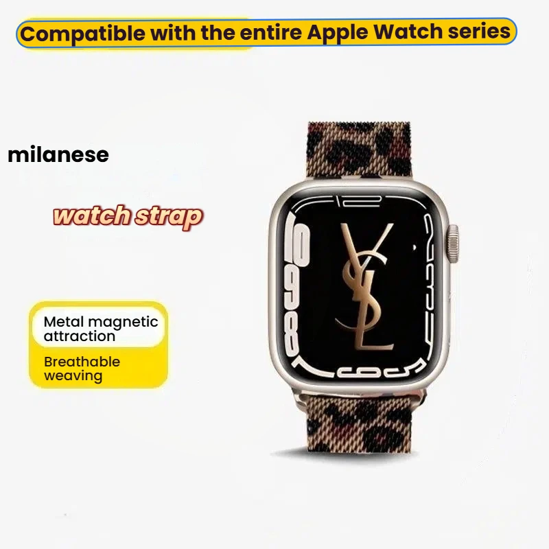 Correa con estampado de leopardo a la moda para Apple Watch S10 42mm 46mm correa magnética para iWatch con estampado de leopardo S10 40/44/45mm accesorios de correa