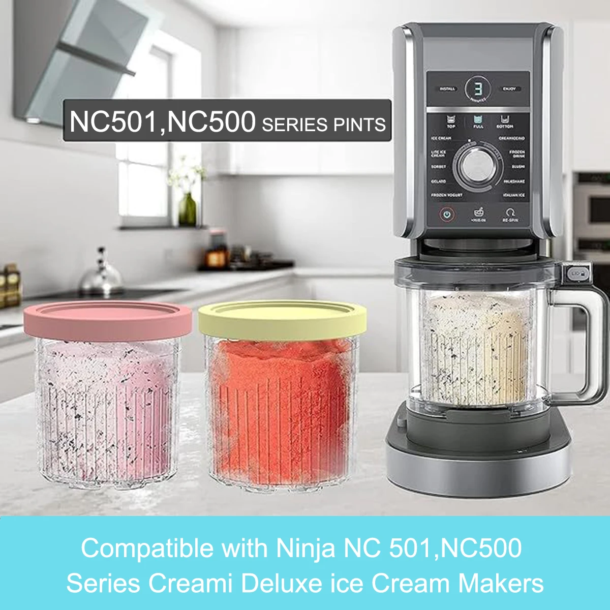 

4Pcs Practical For Creami Deluxe Family Size NC500/NC501 Pints Dishwasher Safe Leak Proof Assorted Colors