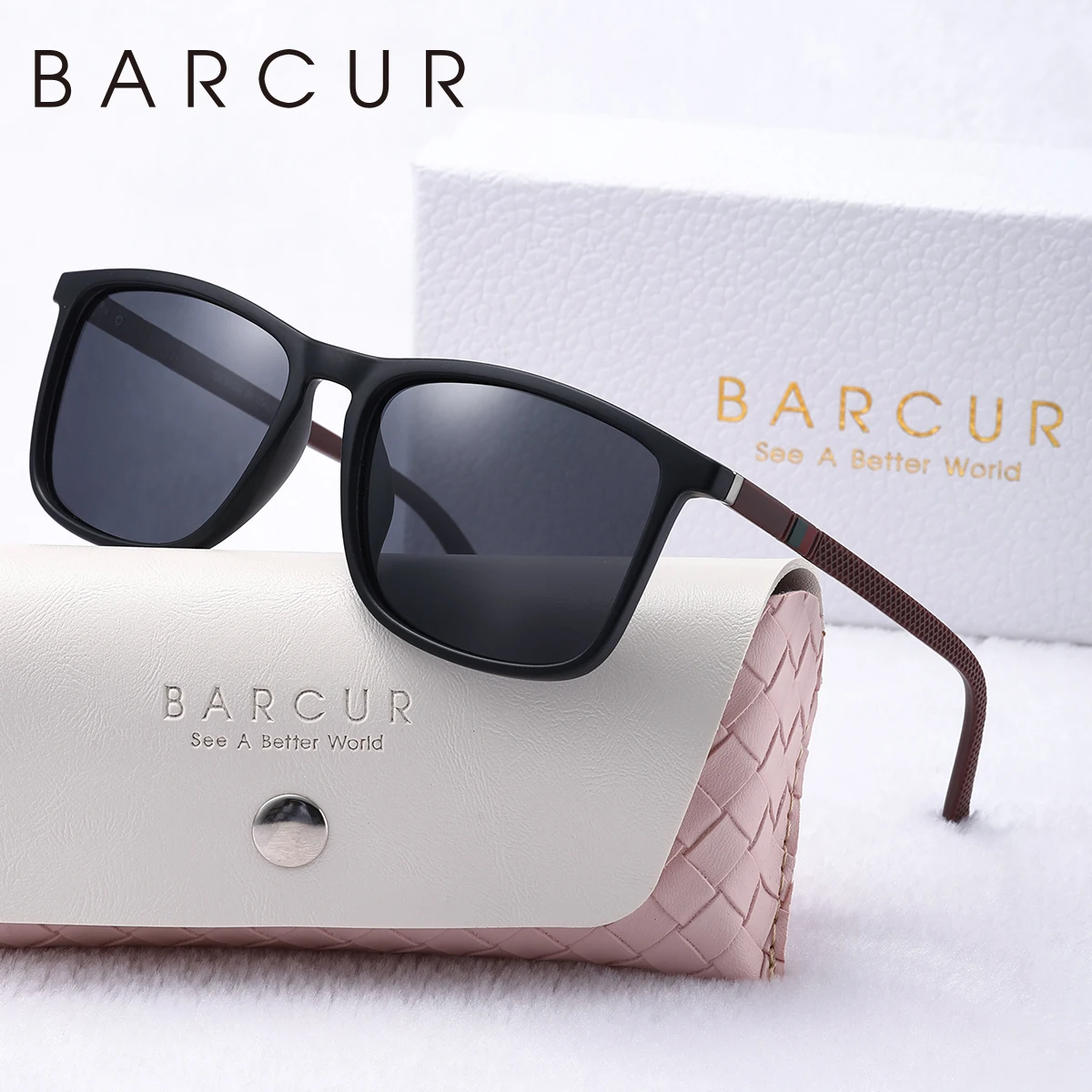 BARCUR Brand Women Polarized Glasses Comfort Durable PC Square Frame Wave Point Design Leisure Men Sunglasses Best Choice Gift