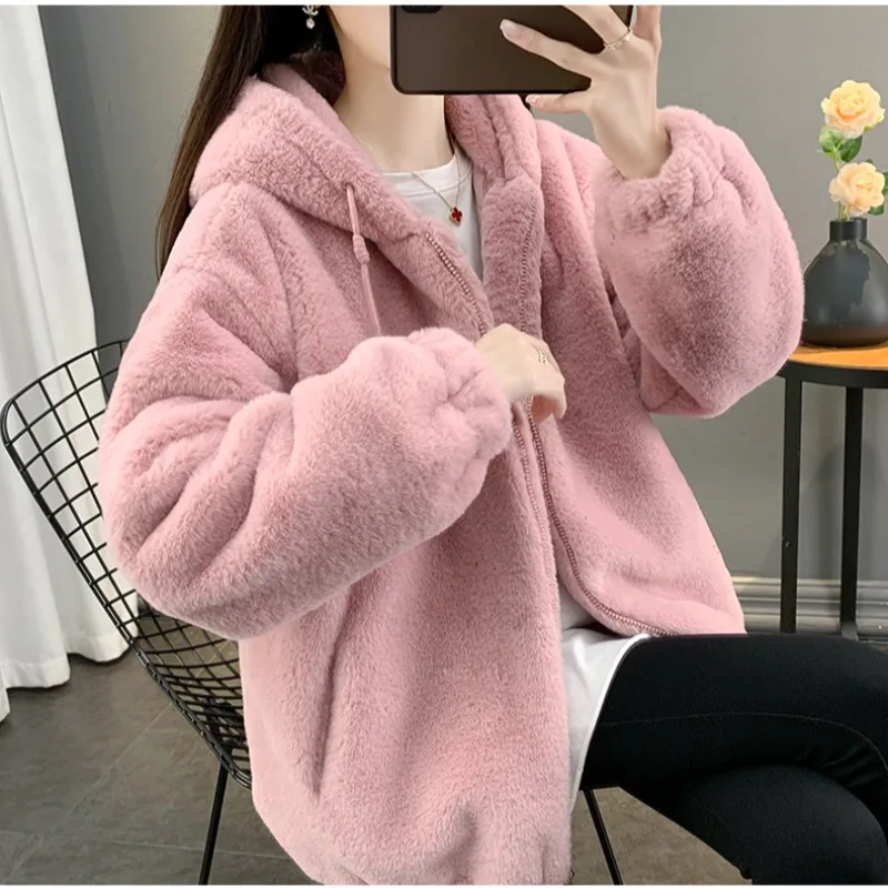Mid-length Loose Thickened Hooded Warm Coat for Women