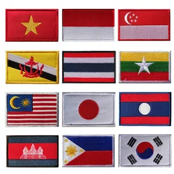 Southeast Asian Flag Embroidery Patch South Korea Japan Indonesia Singapore Laos Thailand Flag Patch Army Decal Stripe Emblem