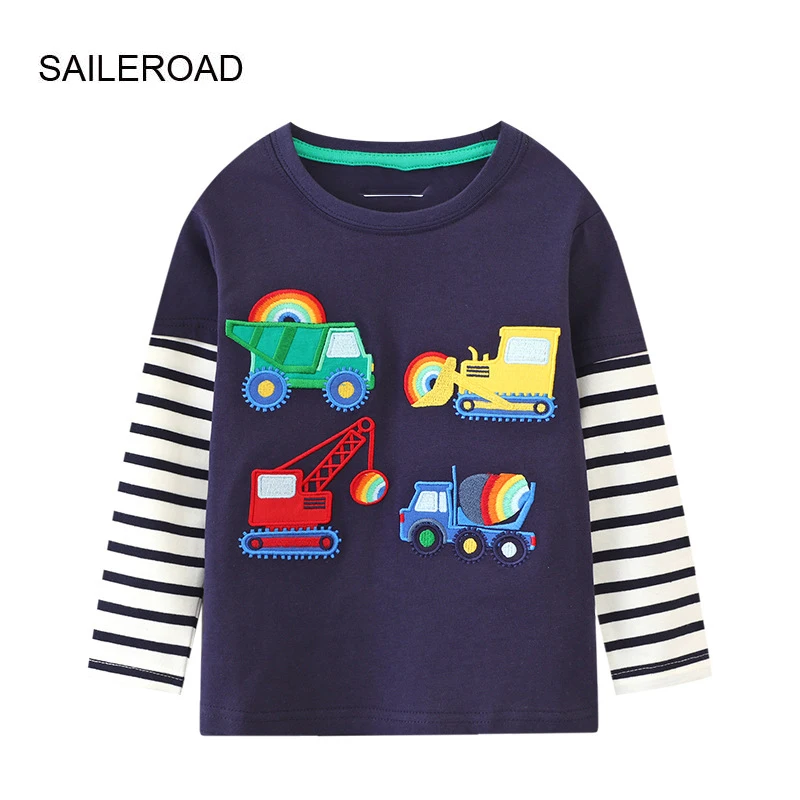 

SAILEROAD Toddler Baby Boys Autumn Tops Long Sleeve Cartoon Excavator T Shirts Kids T Shirt Cotton Children's Clothes