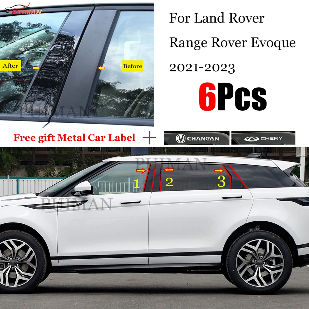 

New Hot 6PCS Polished Pillar Posts Fit For Land Rover Range Rover Evoque 2021 - 2023 Window Trim Cover BC Column Sticker