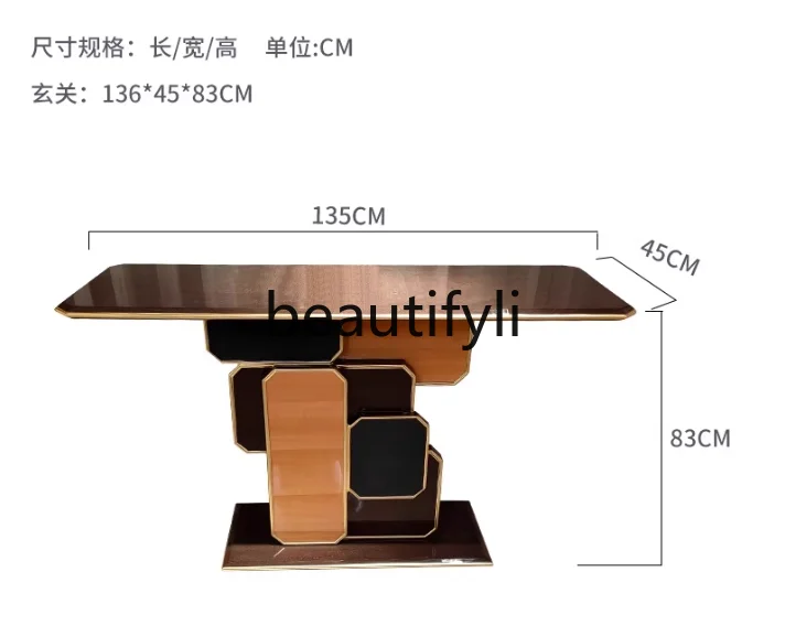 Plataforma de entrada de lujo ligera italiana, puerta de entrada moderna, mesa de entrada contra la pared, plataforma final de arte del pasillo