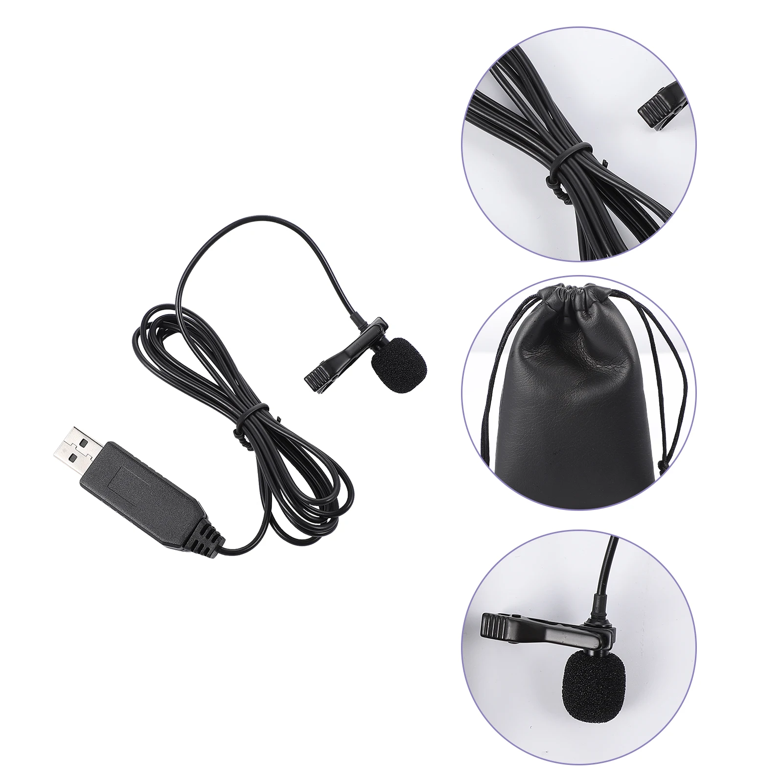 

Lavalier Microphone Black Plastic USB Small Omnidirectional Clip on Mic Computer Game Vlog Live Broadcast Wear Resistance Noise