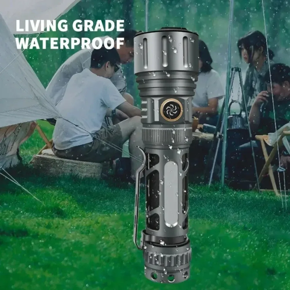 Lanterna Super Brilhante Portátil Recarregável LED Tática para Camping, À Prova D'água, Luzes Externas para Pesca