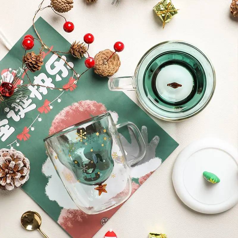 Christmas Glass Coffee Mug Hot Cold Drink Cup CreativeTree Cup Holiday DrinkwareCoffee Milk Mug Christmas Gifts Cups For Girls