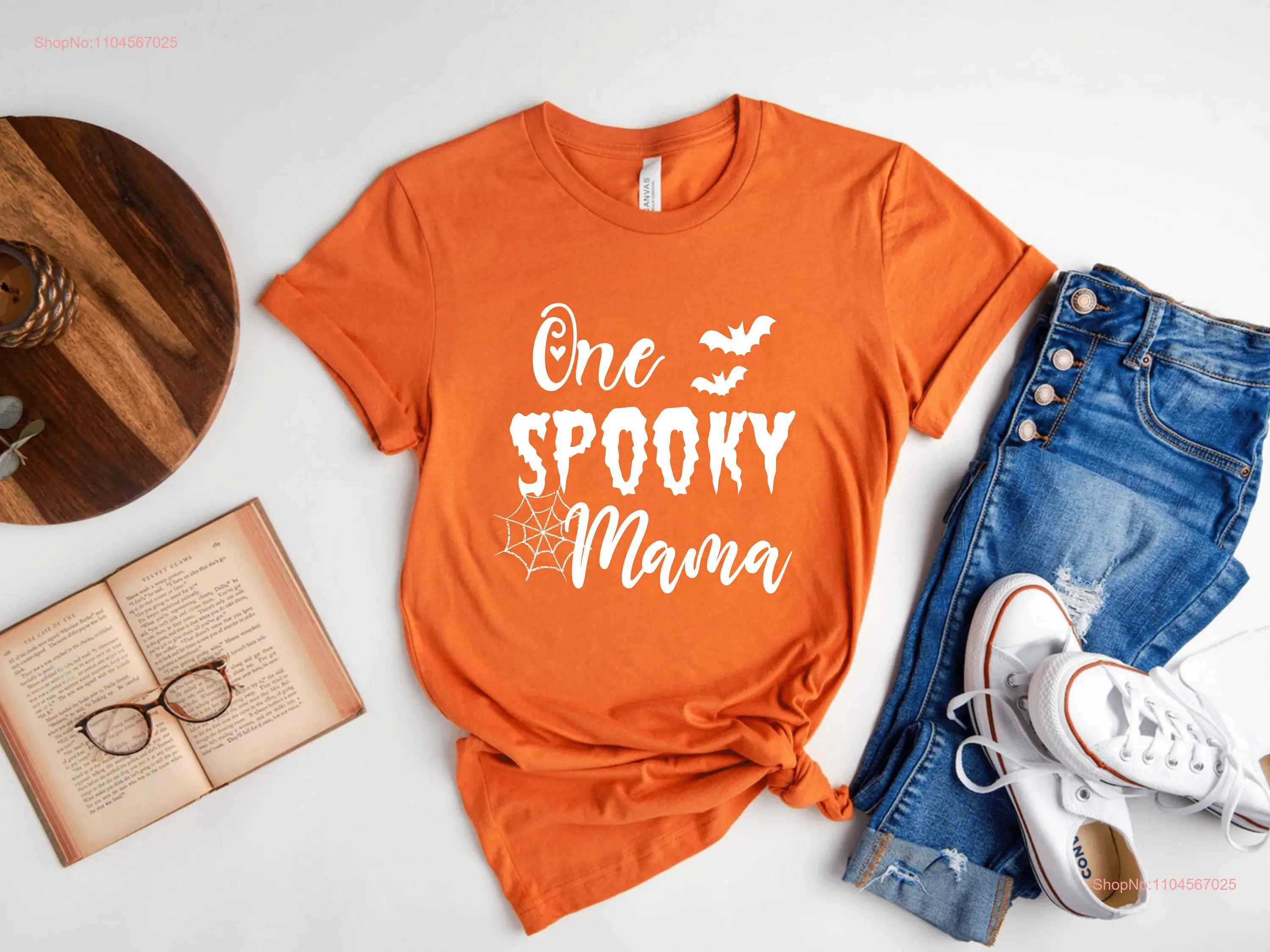 

One Spooky Mama T Shirt Halloween Mom Season Family Cute Fall long or short sleeves
