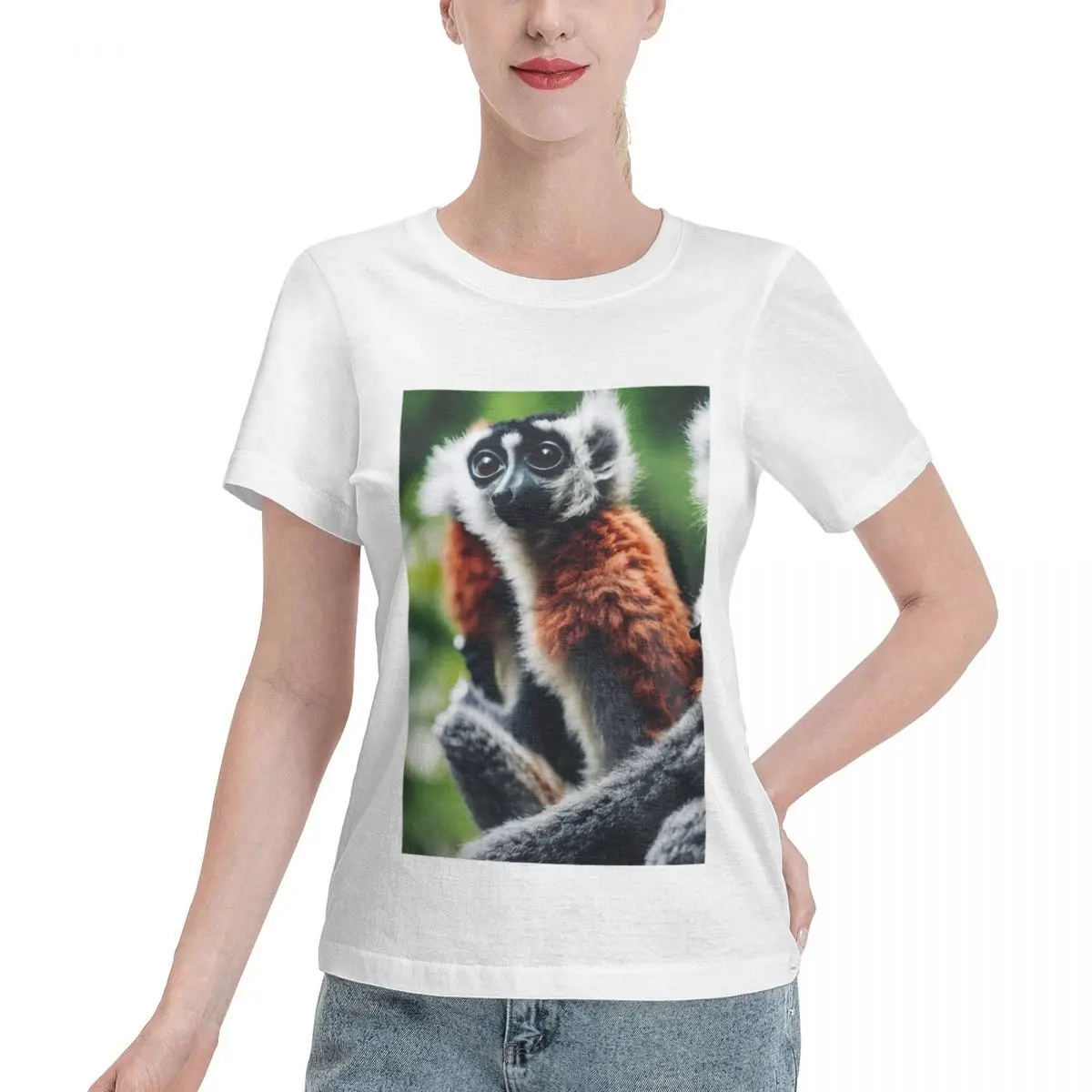 Free Matching Cute Lemur Chilling In The Forest Women's T-shirt Aesthetic Outfit Blank T Shirt