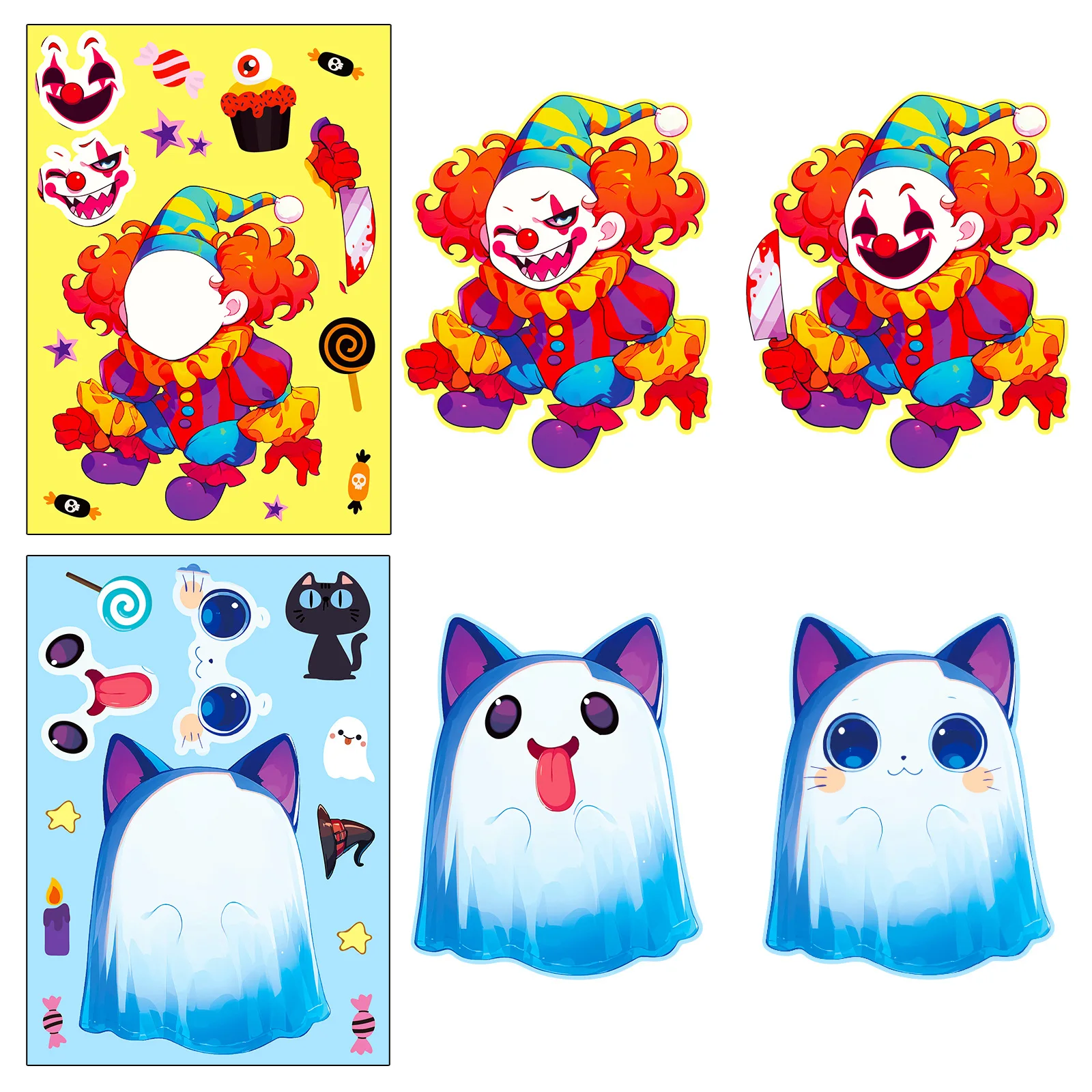 6Sheets Halloween DIY Puzzle Sticker Games 6 Vampire Mummy Make A Face Funny Assemble Jigsaw Stickers Kids Educational Toys