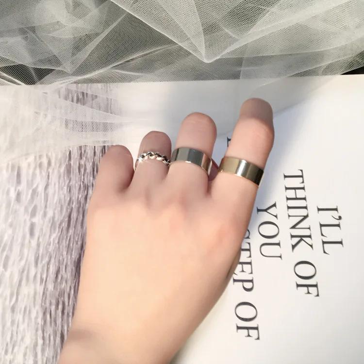 Three-piece ring set wide-brimmed open ring Europe and America explosion metal minimalist tail ring student personality Joker