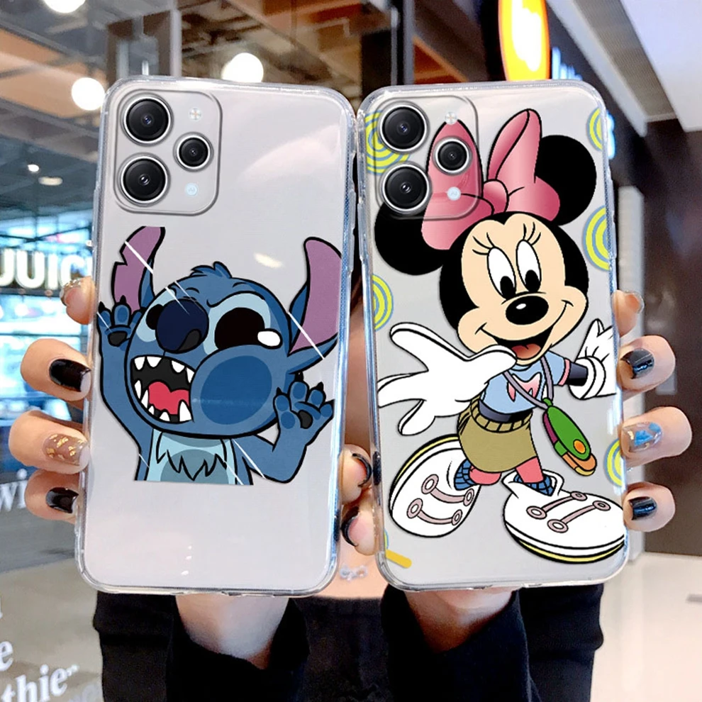 Funda para Redmi 12 11A 12C poco c55 Funda trasera Coque Mickey Minnie Mouse Stitch Funda transparente de silicona suave para parachoques Redmi 12