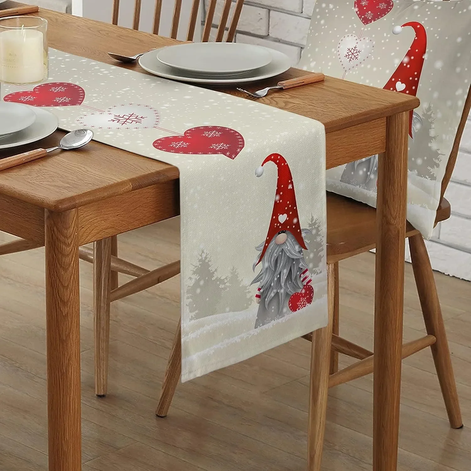 Copos de nieve navideños, gnomos, caminos de mesa de lino, tocador, bufandas, decoración, caminos de mesa de comedor de cocina reutilizables,