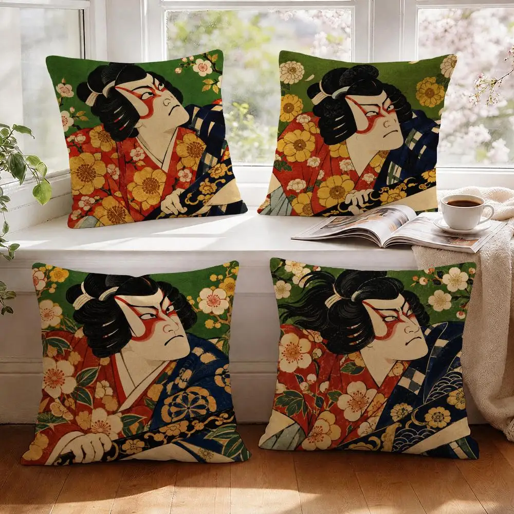 Folk Portrait Cushion Cover 1/4Pcs Linen Throw Pillow Covers Double-Side Print Sofa Couch Living Room Decor