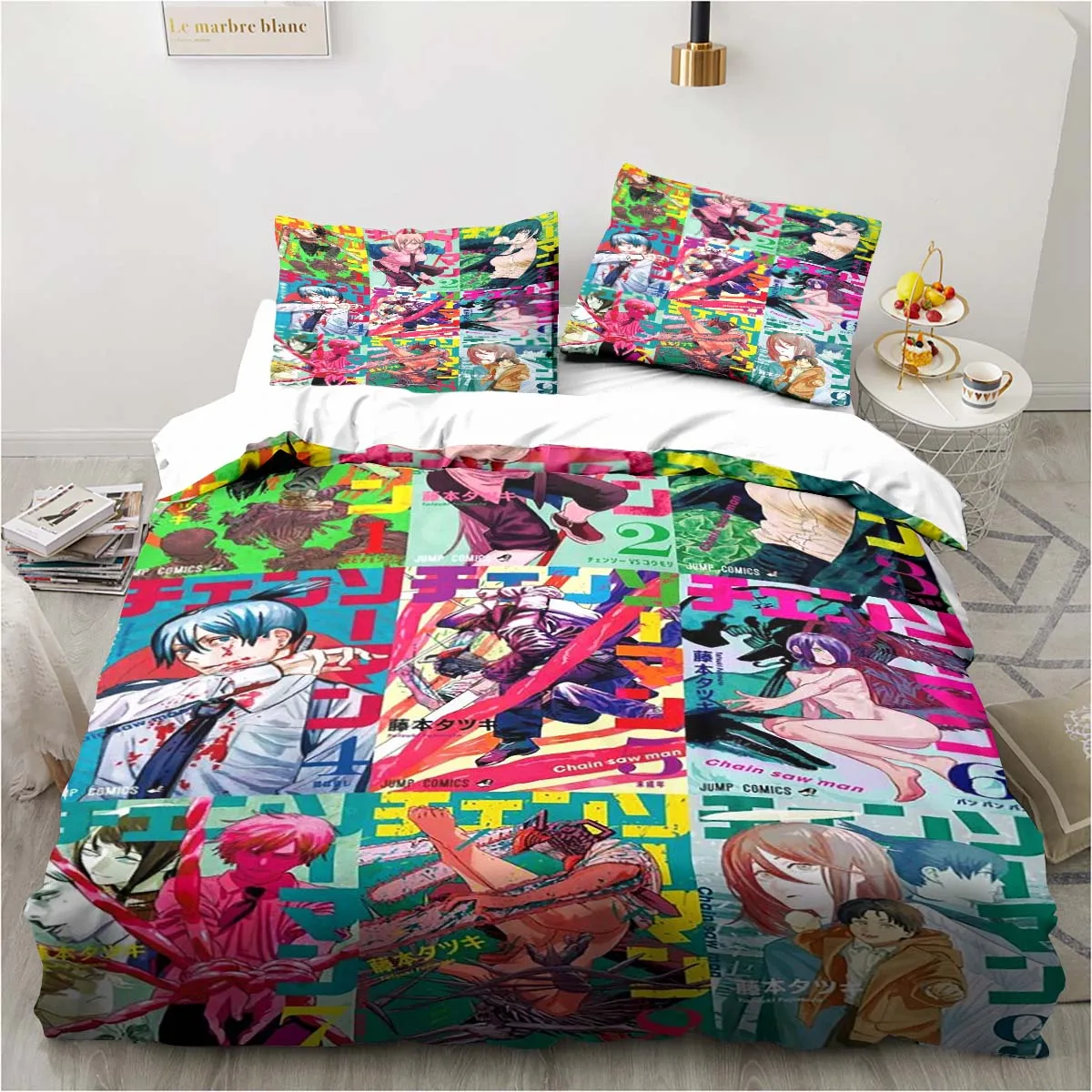 Chainsaw Man Bedding Lovely Anime Cartoon Twin Bedding Set 3 Piece Comforter Set Bed Duvet Cover Double King Cover Home Textile