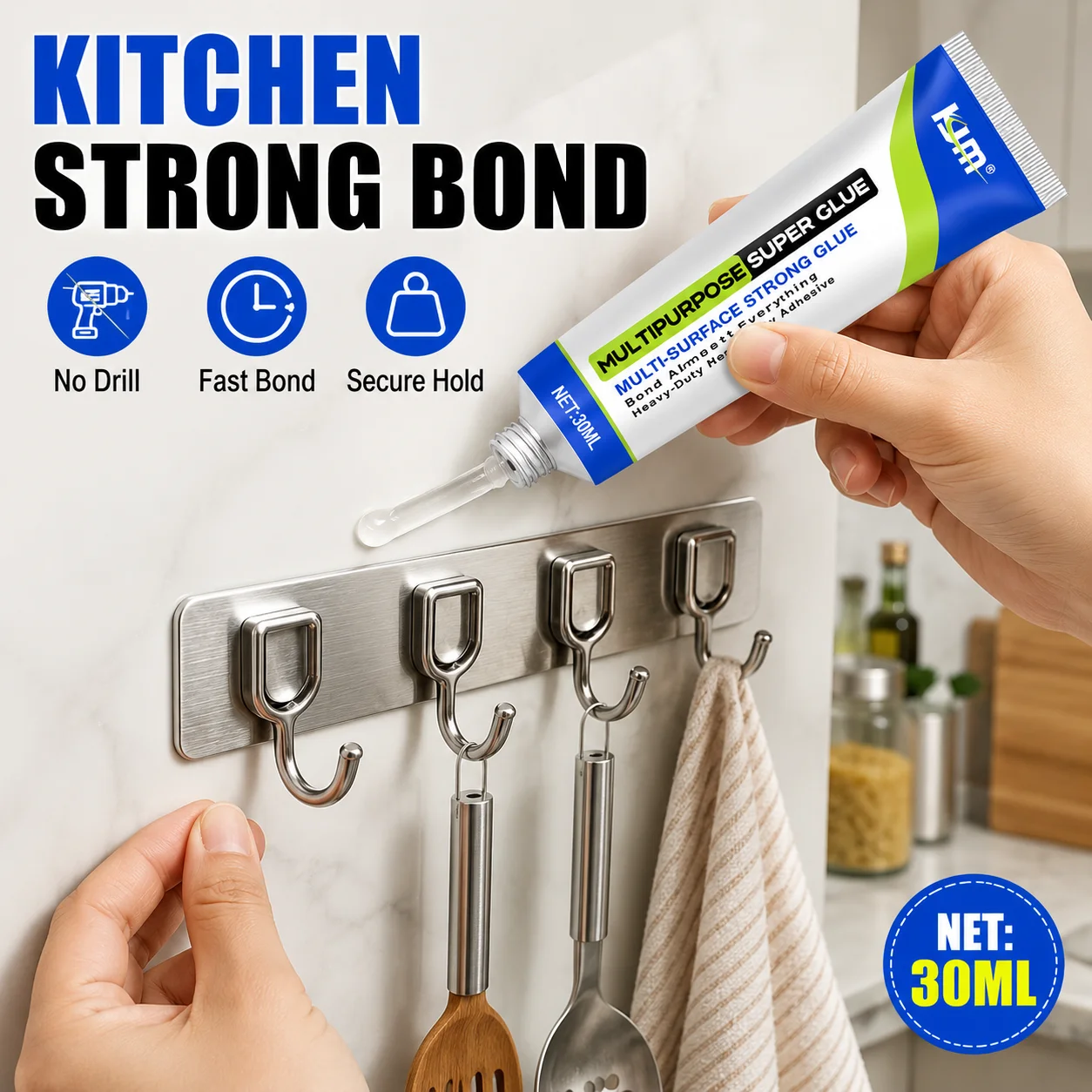 KJM No Nail Adhesive Strong Bond Household Fixing Glue No Drill Quick Dry Heavy Duty Mounting Adhesive For Tile Metal Glass