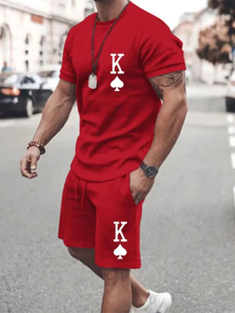 

Y2K Men's T-shirt & Shorts Set 'K' Letter Print Men's Clothes Casual Fashion Street Short Sleeve Shorts 2 Oversized Tracksuits