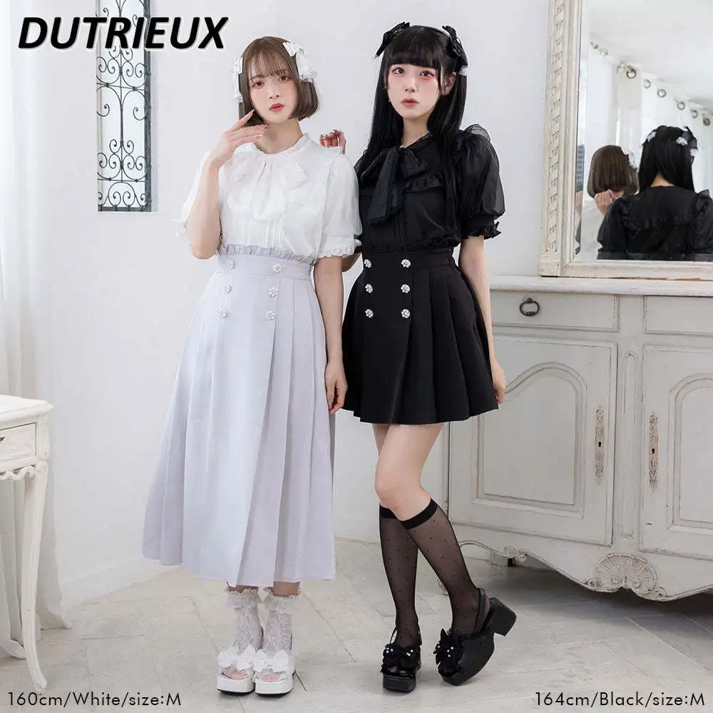 Summer Women's Shirt 2023 New Japanese Style Short Sleeve Shirts Female Loose Slimming Bow Solid Color Sweet Lady Elegant Blouse