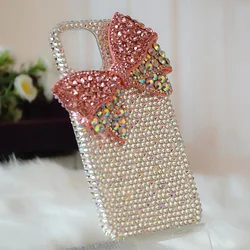 Luxury Fashion Full Bling Crystal Diamond Big Bow Phone Case Cover For iPhone 17 Air 16 15 14 13 12 Mini 11 Pro X XS Max XR Plus