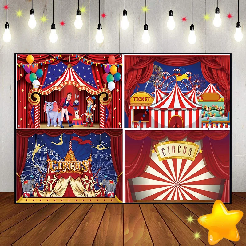 Circus Newborn Photography Background Curtain Stars Backdrops Vinyl Baby Shower Carnival Accessories Party Photo Ferris Wheel