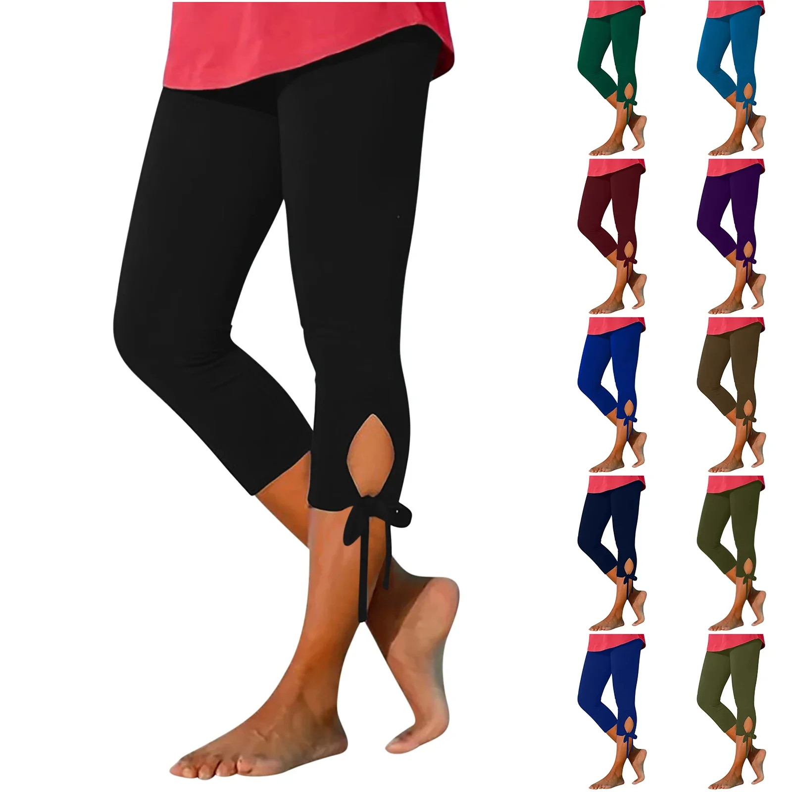 FJFOR-Pantalon capri slim à taille élastique pour femmes, bas courts de jogging