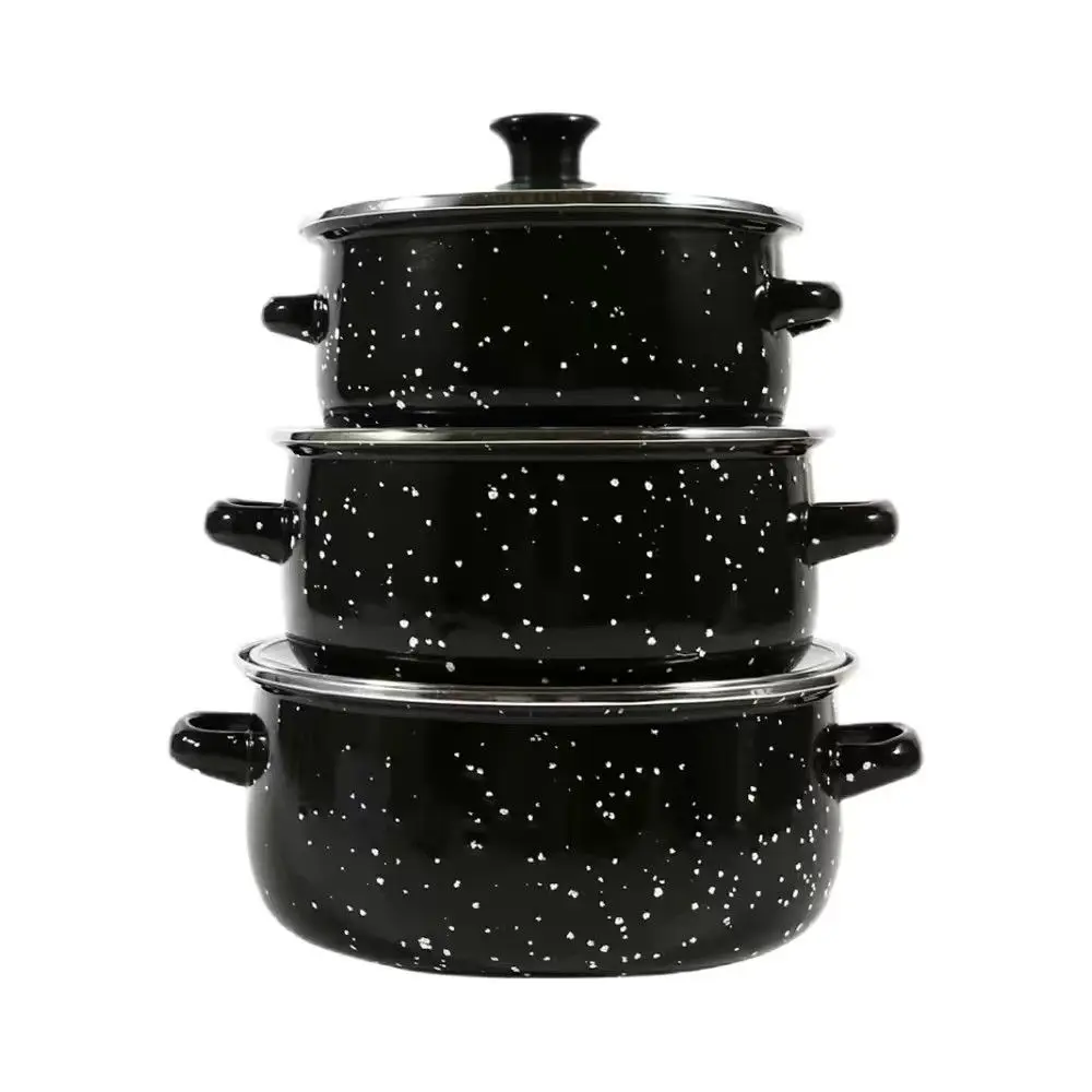 

Enamel Soup Pot Set for Cooking Noodles and Soup, Home Kitchen Utensils, Double Ear Enamel Stock Pot
