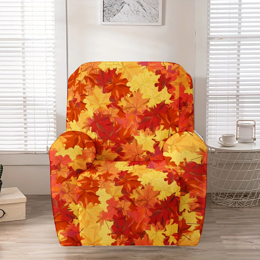 Vibrant Fall Maple Leaf Overlay Recliner Chair Cover Soft Stretch Slipcover Thanksgiving Living Room Decor