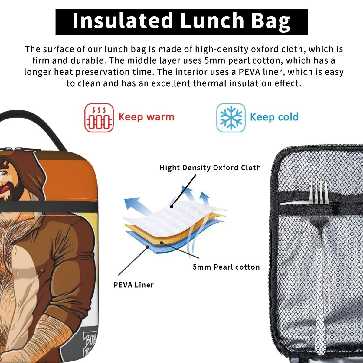 Adam Likes Teddy Bears - Bear Pride Insulated Lunch Bag for Women Kids Leakproof Food Boxes Thermal Lunch Box Tote