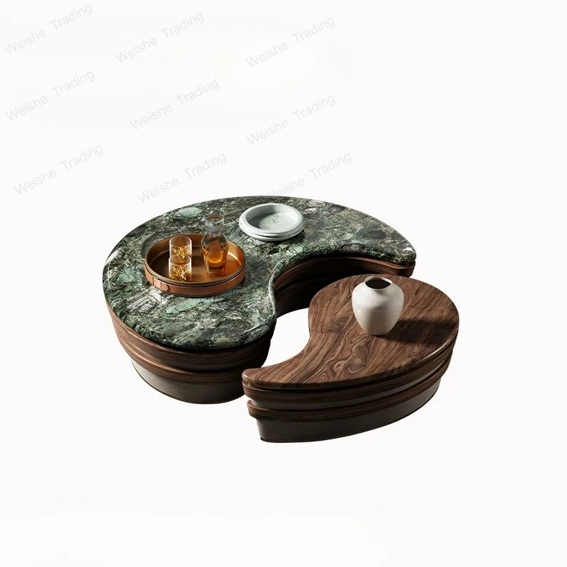 Modern light luxury North American black walnut Tai Chi coffee table villa large flat natural luxury stone coffee table