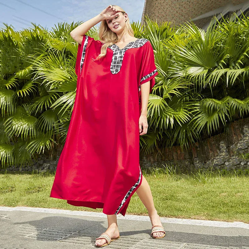 سترة نسائية جديدة فضفاضة مكونة من 6 ألوان فستان للشاطئ سترة صيفية للنساء رداء للشاطئ فستان قفطان