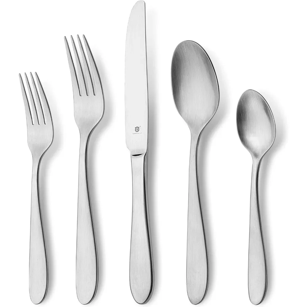 

Stainless Steel Cutlery Set Dishwasher Safe Matte Flatware Set Includes Knife/Fork/Spoon & Long Teaspoon/Salad Fork Spoons Bar