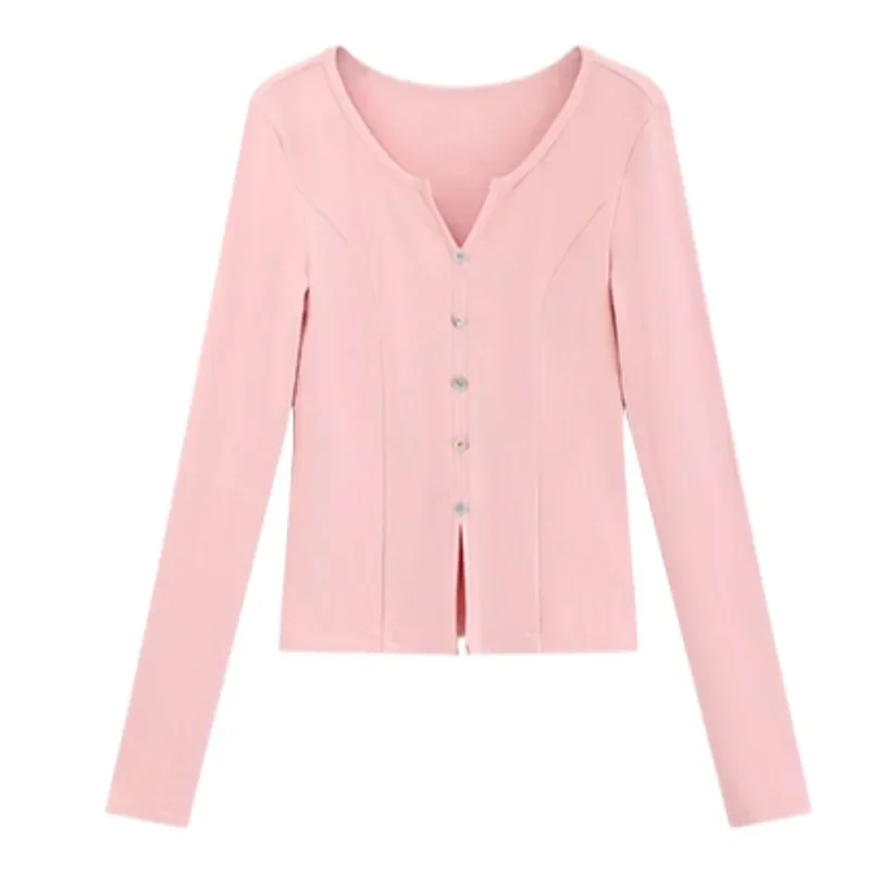 الخامس الرقبة سليم صالح متماسكة الأعلى للنساء كم طويل بسط تي شيرت غير رسمي لينة الصوف مثل مضلع بلوزة ملابس يومية طبقات أنيقة #6