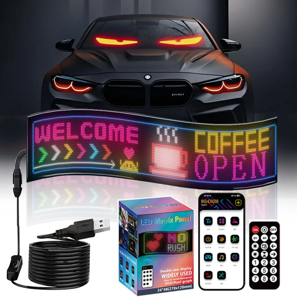 

LED RGB Car Matrix Pixel Panel Truck Eyes Sign Animation DIY Programmable Bluetooth App Control Flexible Scrolling Display Light