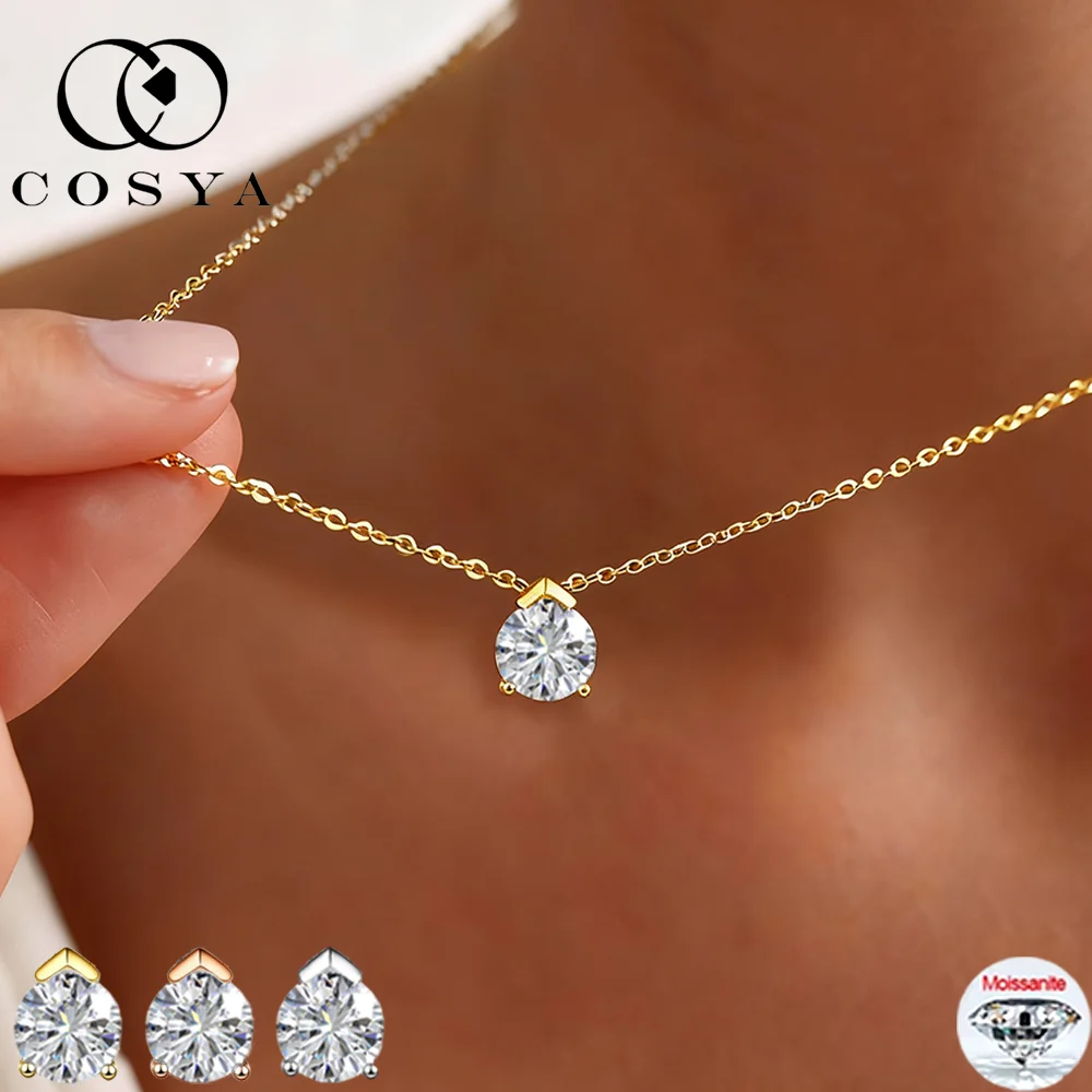 

COSYA 1CT 6,5 мм круглое ожерелье с подвеской из муассанита S925, посеребренное 18-каратное золото D VVS1, лабораторная бриллиантовая цепочка на шею, женские ювелирные изделия для вечеринок