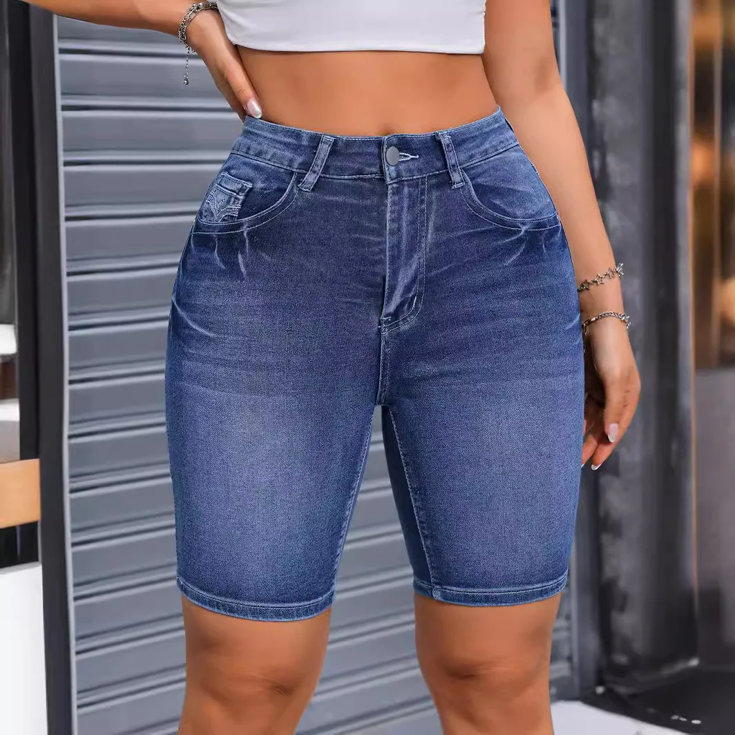 

Y2K Embroidered Jeans Women Slim Fit Elastic Denim European American Fashionable Denim Mid Pants