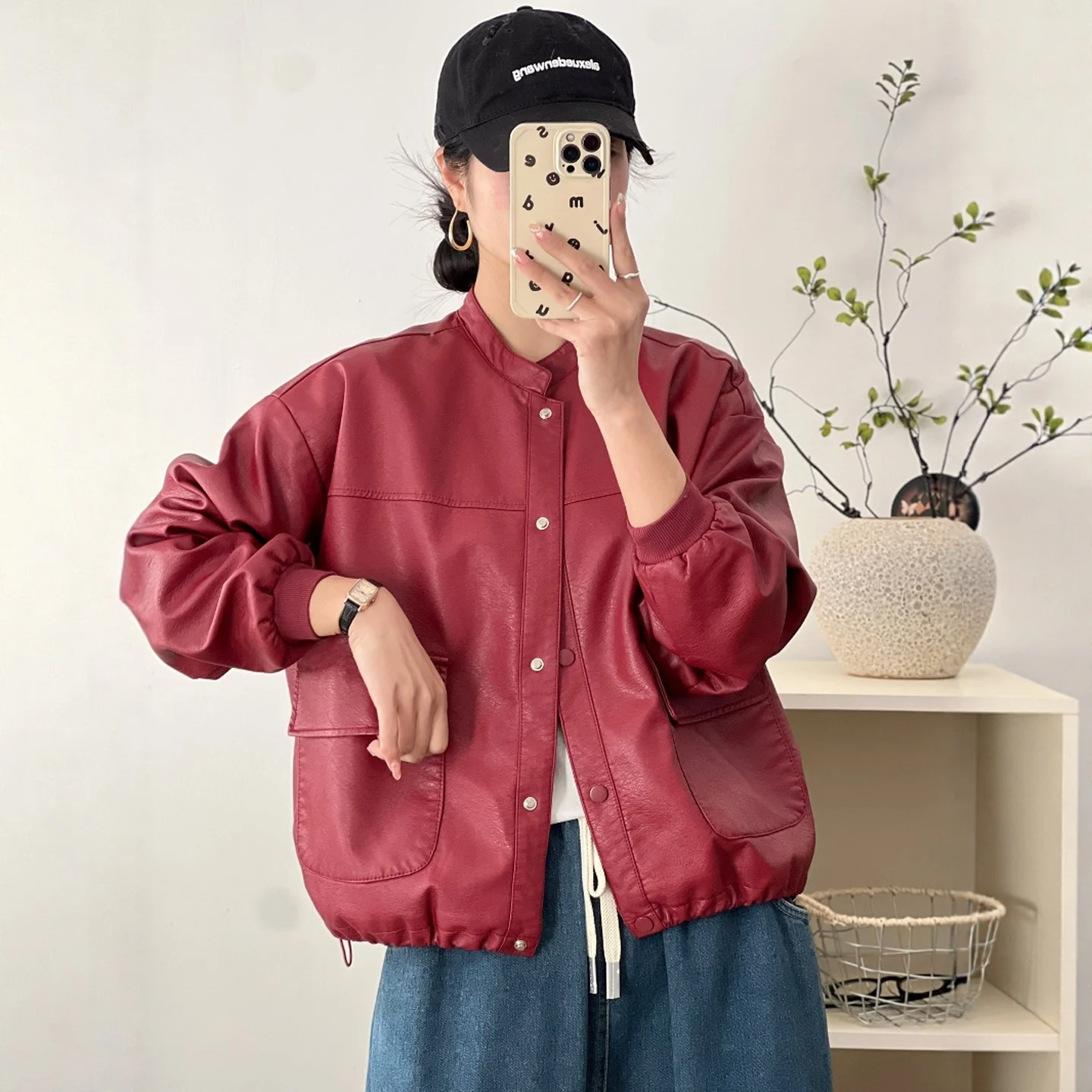 Casual Chic lub Skórzana Kurtka Damska Luźny Krój Baseballowy Płaszcz ze Skóry PU Wiosna Jesień Nowość Mały Rozmiar Przyjazny