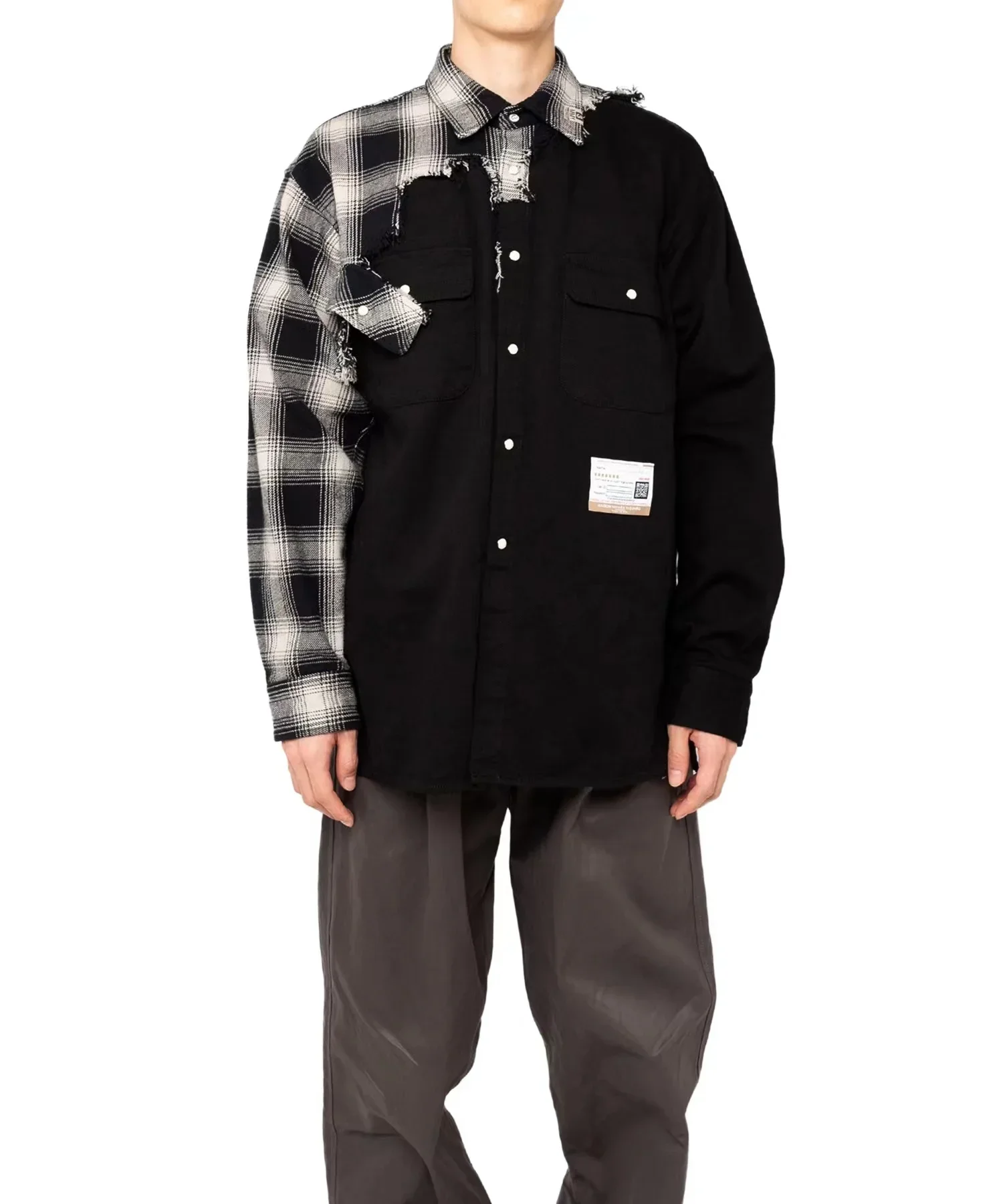 22AW MIHARA YASUHIRO MMY Irregular Splice Plaid Jacket Men's Lapel Black Loose Japan Style Shirt Coat
