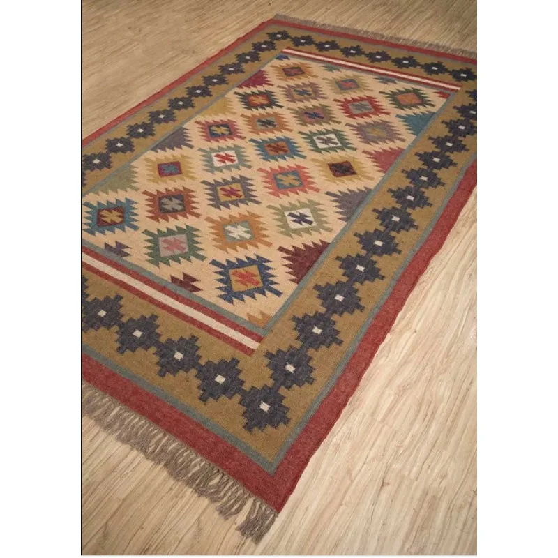 

Rug Jute Wool Runner Vintage Handwoven Kilim Rug Geometric Carpet Area Rugs