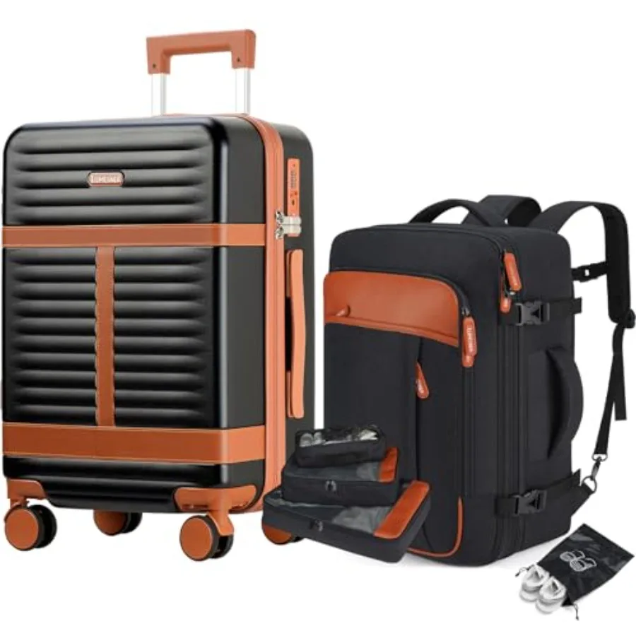 

5 Pcs Luggage Sets with Travel Backpack, 20" Carry On Hardside Spinner Suitcases, TSA Lock, Durable PC Black, 5 Pcs set (20inch